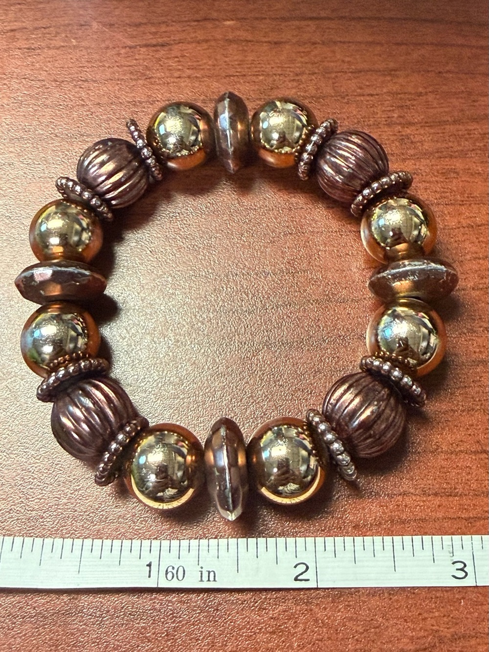 Gold and Bronze Beaded Costume Stretch Bracelet